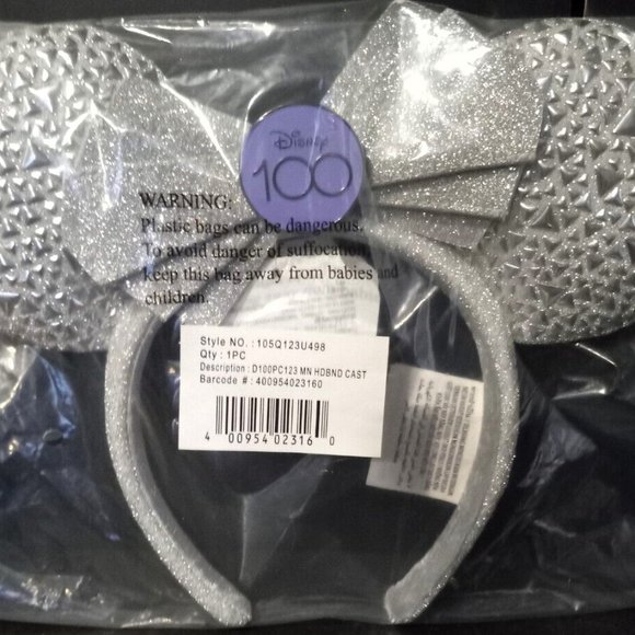 DISNEY 100 ANNIVERSARY PLATINIUM MINNIE MOUSE EAR HEADBAND CAST MEMBER EXCLUSIVE - Picture 4 of 6